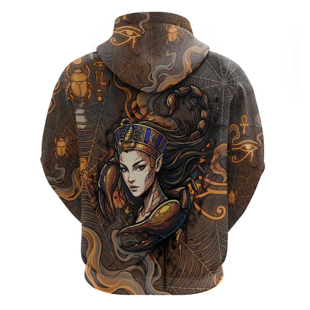 Serket Egyptian Zip Hoodie Jeweled Scorpion and Cobweb Motif in Mystical Egyptian