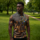 Serket Egyptian Zipper Polo Shirt Jeweled Scorpion and Cobweb Motif in Mystical Egyptian