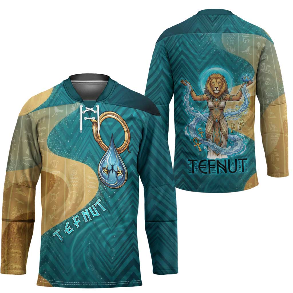 Tefnut Ancient Egyptian Hockey Jersey with Water Drop and Lion Symbol