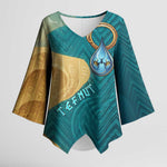Tefnut Ancient Egyptian Kimono Sleeve Blouse with Water Drop and Lion Symbol
