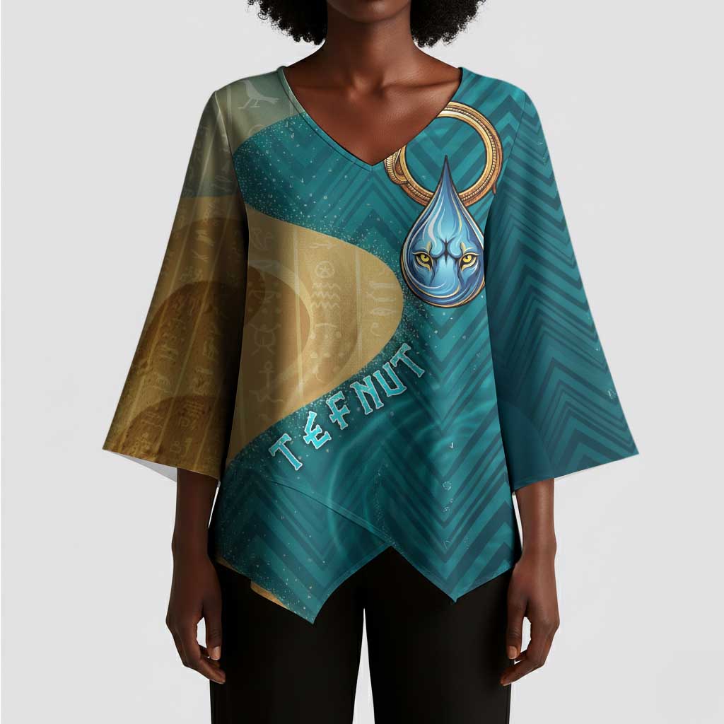 Tefnut Ancient Egyptian Kimono Sleeve Blouse with Water Drop and Lion Symbol