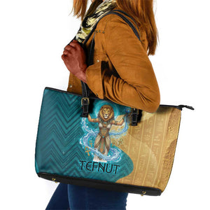 Tefnut Ancient Egyptian Leather Tote Bag with Water Drop and Lion Symbol