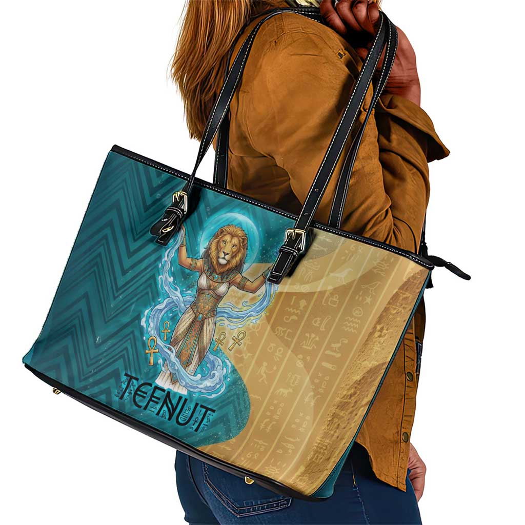 Tefnut Ancient Egyptian Leather Tote Bag with Water Drop and Lion Symbol
