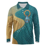 Tefnut Ancient Egyptian Long Sleeve Polo Shirt with Water Drop and Lion Symbol