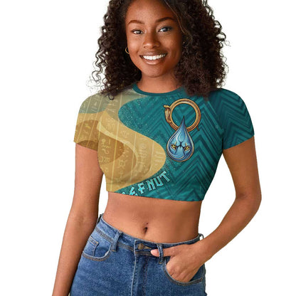Tefnut Ancient Egyptian Raglan Cropped T shirt with Water Drop and Lion Symbol