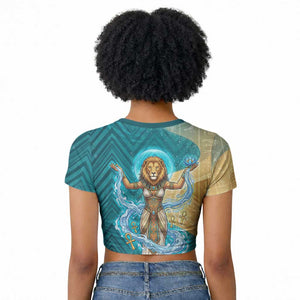 Tefnut Ancient Egyptian Raglan Cropped T shirt with Water Drop and Lion Symbol