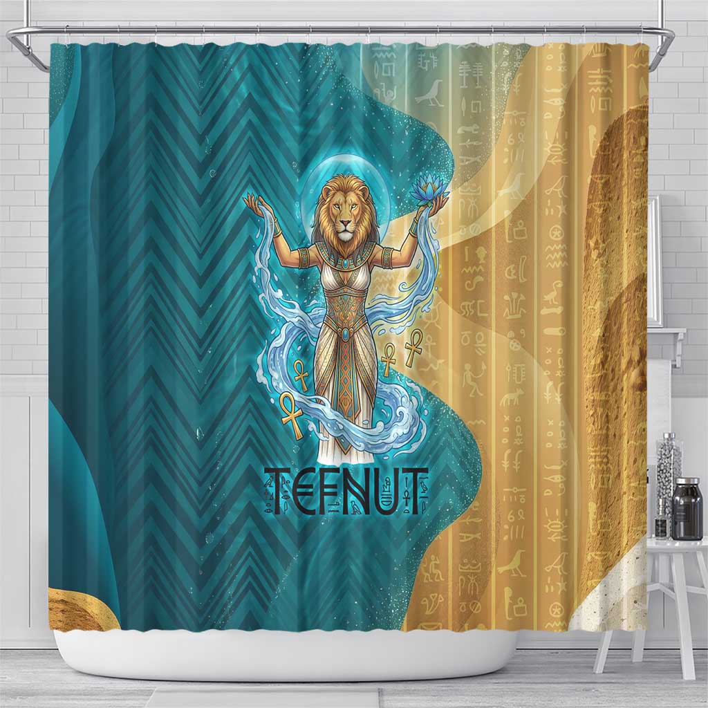 Tefnut Ancient Egyptian Shower Curtain with Water Drop and Lion Symbol