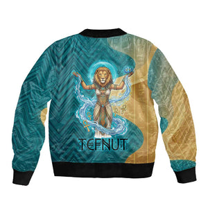 Tefnut Ancient Egyptian Sleeve Zip Bomber Jacket with Water Drop and Lion Symbol