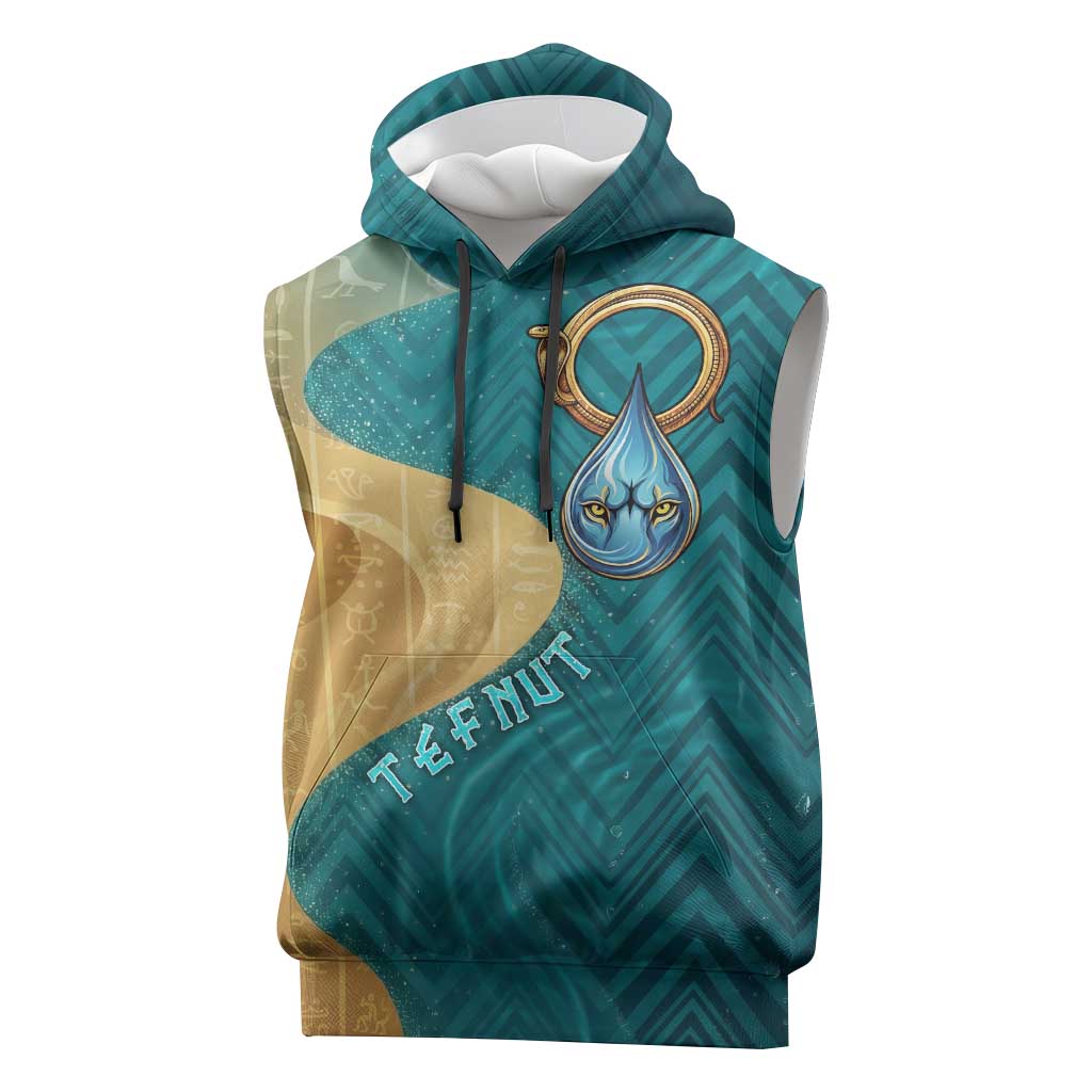 Tefnut Ancient Egyptian Sleeveless Hoodie with Water Drop and Lion Symbol