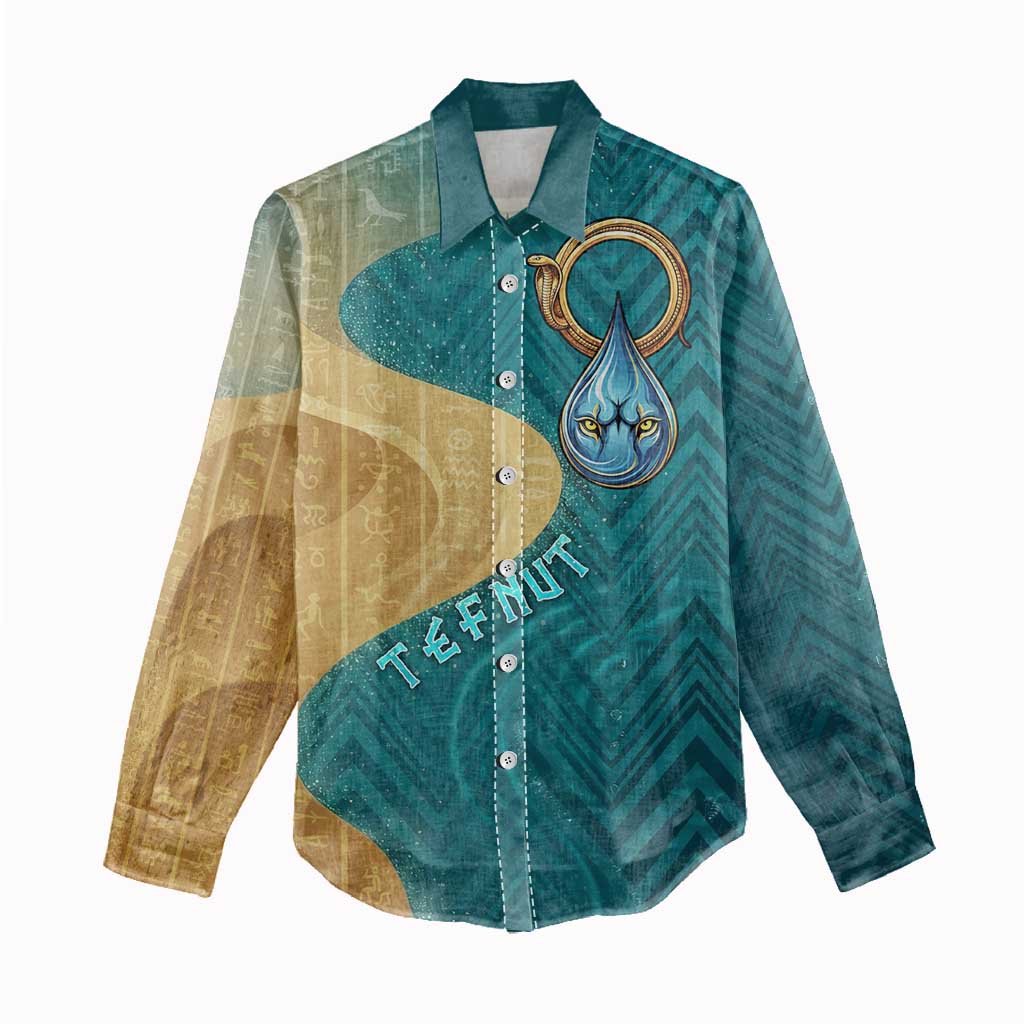 Tefnut Ancient Egyptian Women Casual Shirt with Water Drop and Lion Symbol