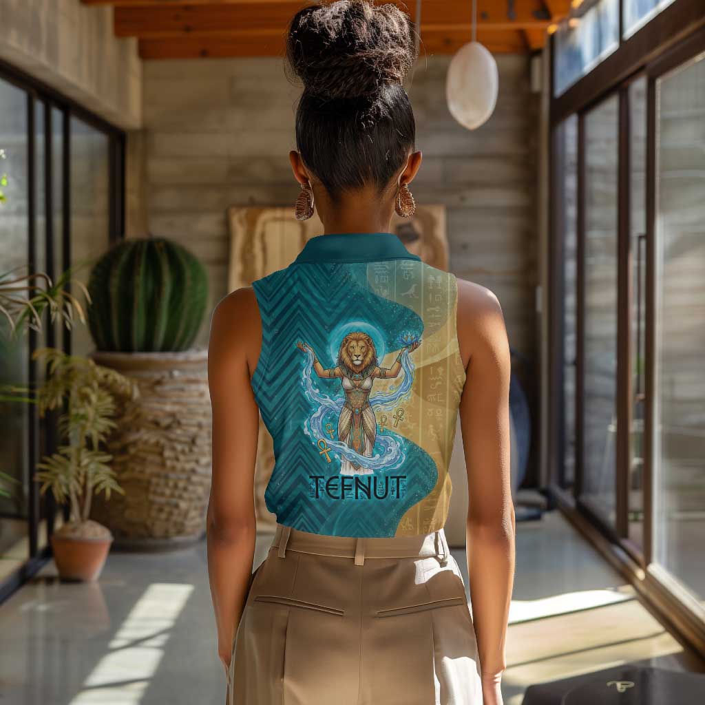 Tefnut Ancient Egyptian Women Sleeveless Polo Shirt with Water Drop and Lion Symbol