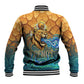 Egyptian Tefnut Fiery Eye Baseball Jacket with Roaring Lion in Desert and Water Element
