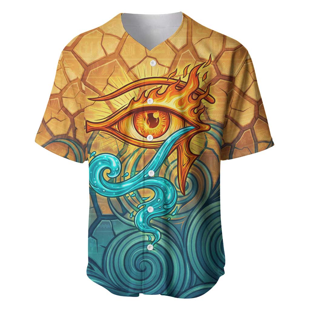 Egyptian Tefnut Fiery Eye Baseball Jersey with Roaring Lion in Desert and Water Element