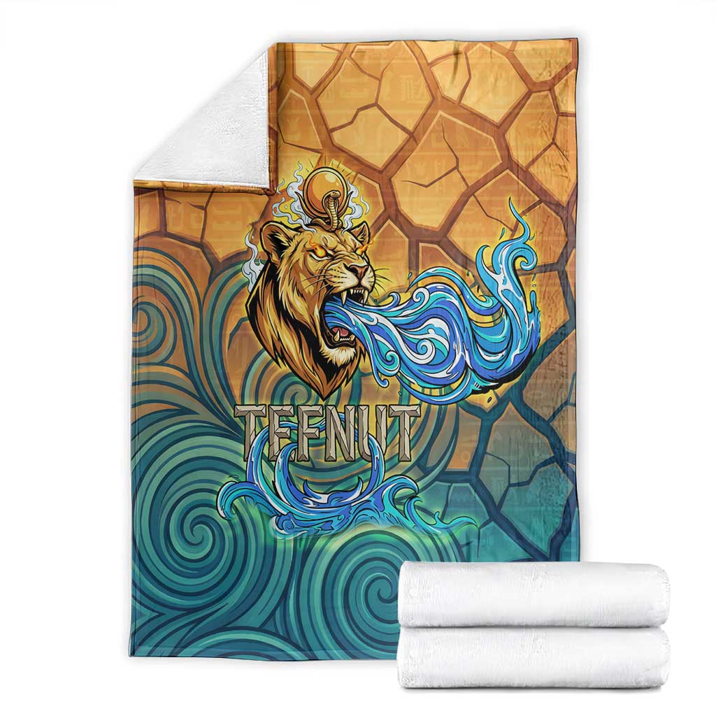 Egyptian Tefnut Fiery Eye Blanket with Roaring Lion in Desert and Water Element