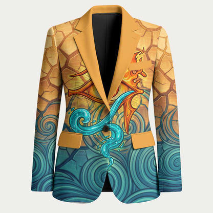 Egyptian Tefnut Fiery Eye Blazer with Roaring Lion in Desert and Water Element