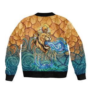 Egyptian Tefnut Fiery Eye Bomber Jacket with Roaring Lion in Desert and Water Element