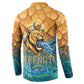 Egyptian Tefnut Fiery Eye Button Sweatshirt with Roaring Lion in Desert and Water Element