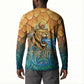 Egyptian Tefnut Fiery Eye Button Sweatshirt with Roaring Lion in Desert and Water Element