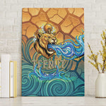 Egyptian Tefnut Fiery Eye Canvas Wall Art with Roaring Lion in Desert and Water Element