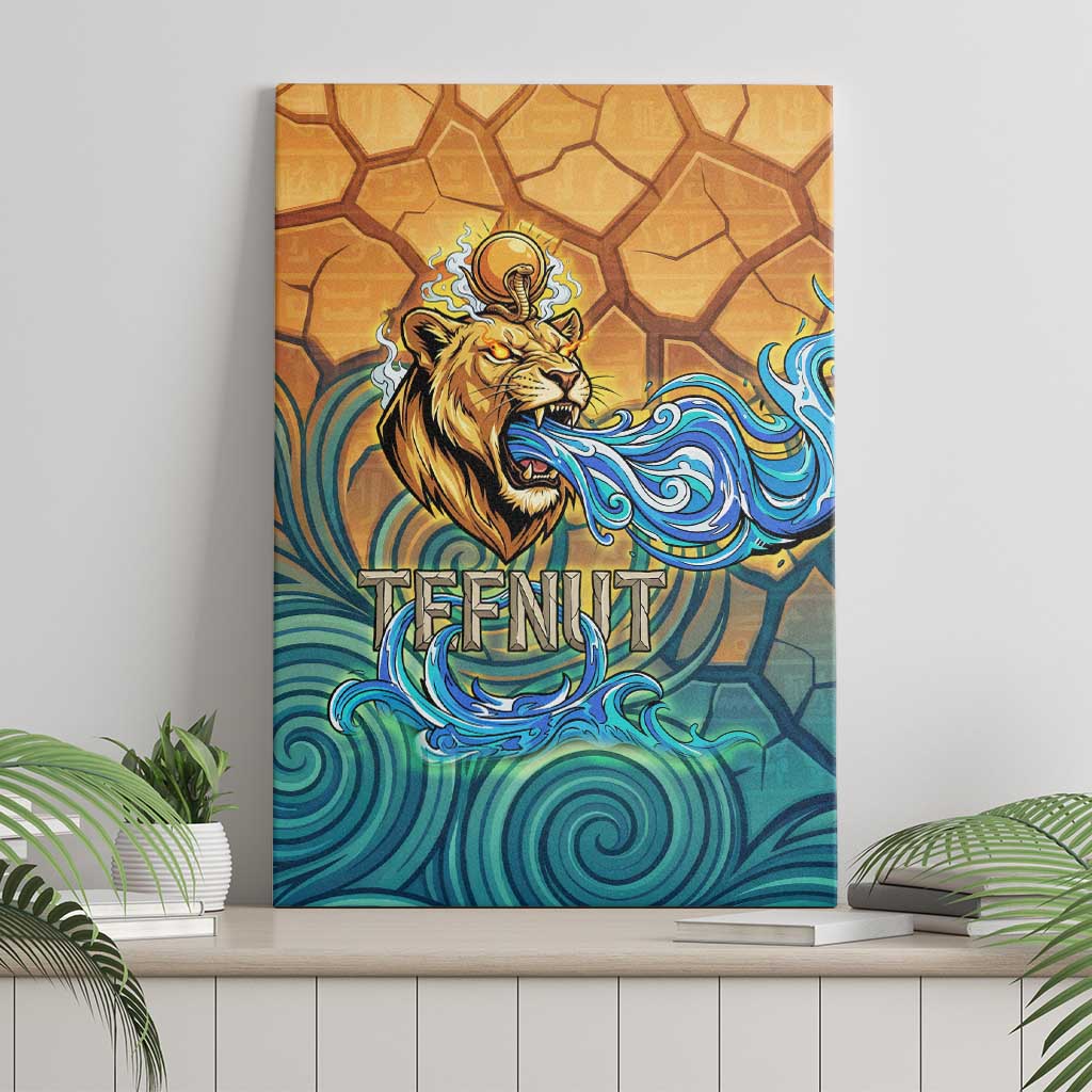 Egyptian Tefnut Fiery Eye Canvas Wall Art with Roaring Lion in Desert and Water Element