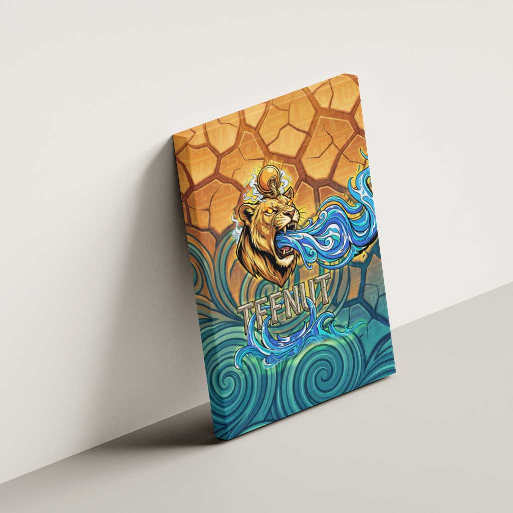 Egyptian Tefnut Fiery Eye Canvas Wall Art with Roaring Lion in Desert and Water Element