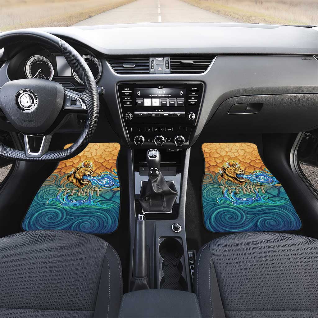 Egyptian Tefnut Fiery Eye Car Mats with Roaring Lion in Desert and Water Element