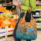 Egyptian Tefnut Fiery Eye Grocery Bag with Roaring Lion in Desert and Water Element