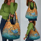 Egyptian Tefnut Fiery Eye Grocery Bag with Roaring Lion in Desert and Water Element