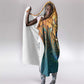 Egyptian Tefnut Fiery Eye Hooded Blanket with Roaring Lion in Desert and Water Element