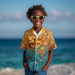 Egyptian Tefnut Fiery Eye Kid Hawaiian Shirt with Roaring Lion in Desert and Water Element