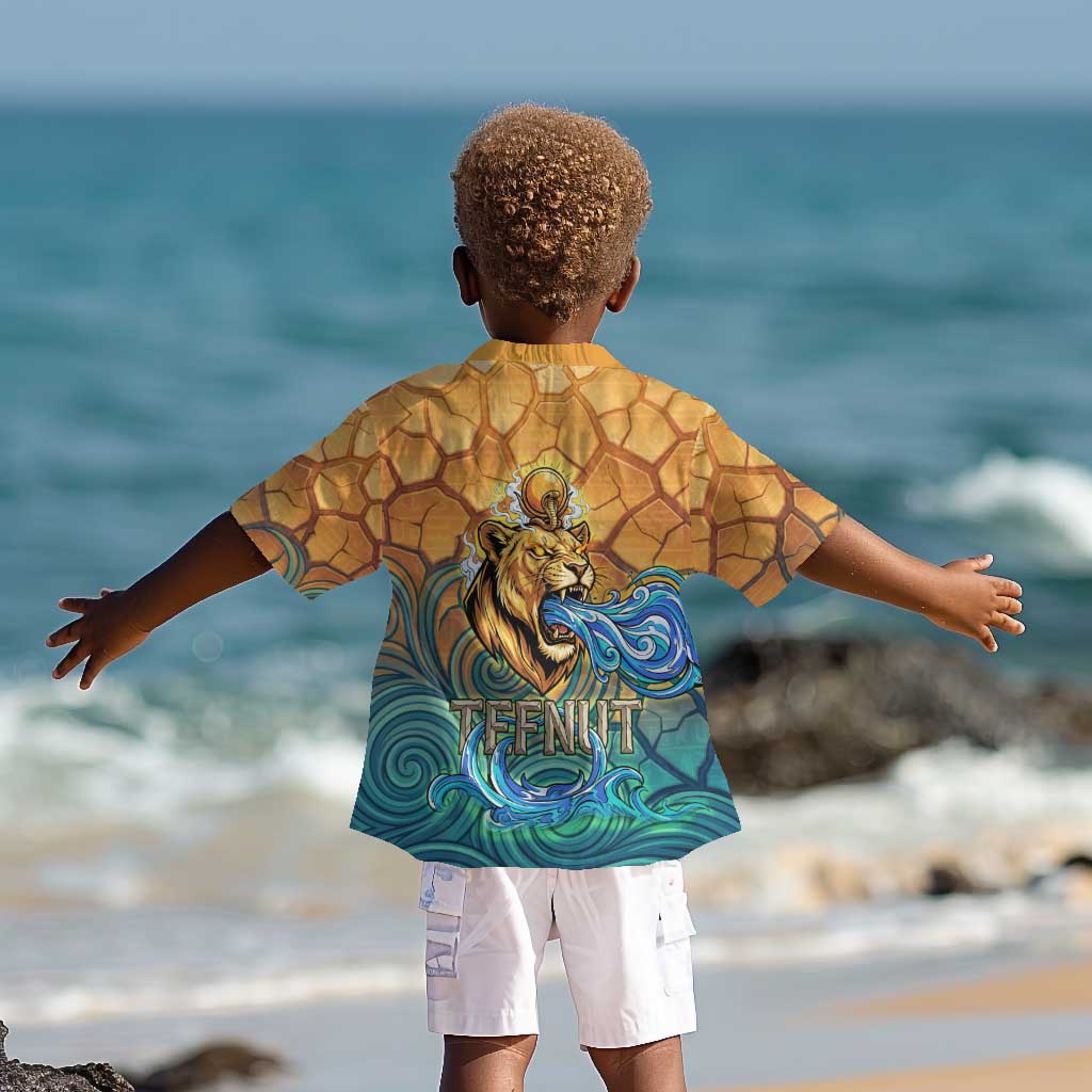 Egyptian Tefnut Fiery Eye Kid Hawaiian Shirt with Roaring Lion in Desert and Water Element