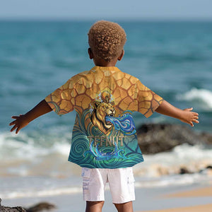 Egyptian Tefnut Fiery Eye Kid Hawaiian Shirt with Roaring Lion in Desert and Water Element