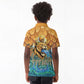 Egyptian Tefnut Fiery Eye Kid Polo Shirt with Roaring Lion in Desert and Water Element