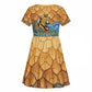 Egyptian Tefnut Fiery Eye Kid Short Sleeve Dress with Roaring Lion in Desert and Water Element