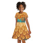 Egyptian Tefnut Fiery Eye Kid Short Sleeve Dress with Roaring Lion in Desert and Water Element