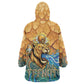 Egyptian Tefnut Fiery Eye Kid Wearable Blanket Hoodie with Roaring Lion in Desert and Water Element