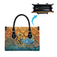Egyptian Tefnut Fiery Eye Leather Bag with Roaring Lion in Desert and Water Element