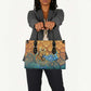 Egyptian Tefnut Fiery Eye Leather Bag with Roaring Lion in Desert and Water Element