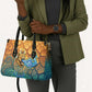 Egyptian Tefnut Fiery Eye Leather Bag with Roaring Lion in Desert and Water Element