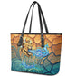 Egyptian Tefnut Fiery Eye Leather Tote Bag with Roaring Lion in Desert and Water Element