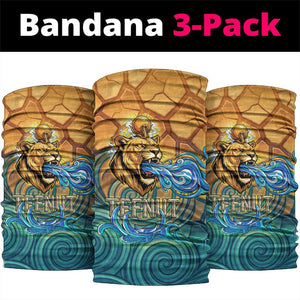 Egyptian Tefnut Fiery Eye Neck Gaiter with Roaring Lion in Desert and Water Element