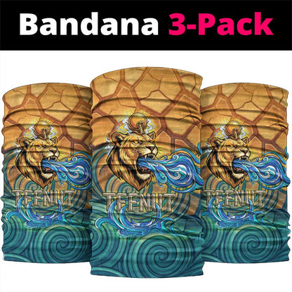 Egyptian Tefnut Fiery Eye Neck Gaiter with Roaring Lion in Desert and Water Element