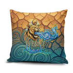 Egyptian Tefnut Fiery Eye Pillow Cover with Roaring Lion in Desert and Water Element