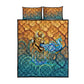 Egyptian Tefnut Fiery Eye Quilt Bed Set with Roaring Lion in Desert and Water Element
