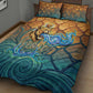Egyptian Tefnut Fiery Eye Quilt Bed Set with Roaring Lion in Desert and Water Element