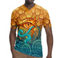 Egyptian Tefnut Fiery Eye Rugby Jersey with Roaring Lion in Desert and Water Element