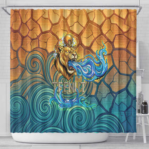 Egyptian Tefnut Fiery Eye Shower Curtain with Roaring Lion in Desert and Water Element