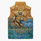 Egyptian Tefnut Fiery Eye Sleeveless Puffer Jacket with Roaring Lion in Desert and Water Element