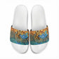Egyptian Tefnut Fiery Eye Slide Sandals with Roaring Lion in Desert and Water Element