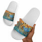 Egyptian Tefnut Fiery Eye Slide Sandals with Roaring Lion in Desert and Water Element